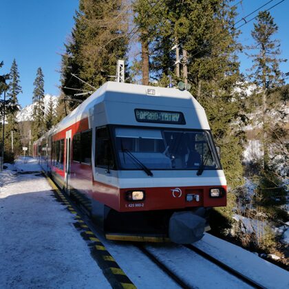 Jednotka 425 960-2 přijíždí do zastávky Popradské Pleso, 3.1.2020, 14:14